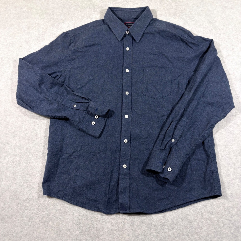 UNTUCKit Sherwood Flannel Shirt Mens Large Navy Regular Fit Cotton